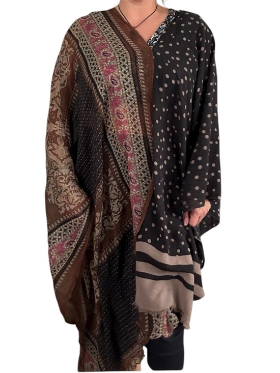 Accessories - Up-cycled Boho Mixed-Print Polka Dot Shawl Wrap by JILpeaces